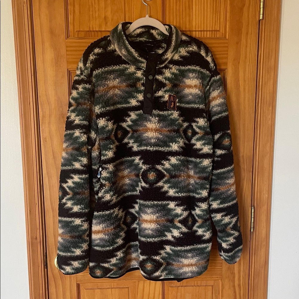 Men's Green & Black Patterned Fleece Pullover Hoodie